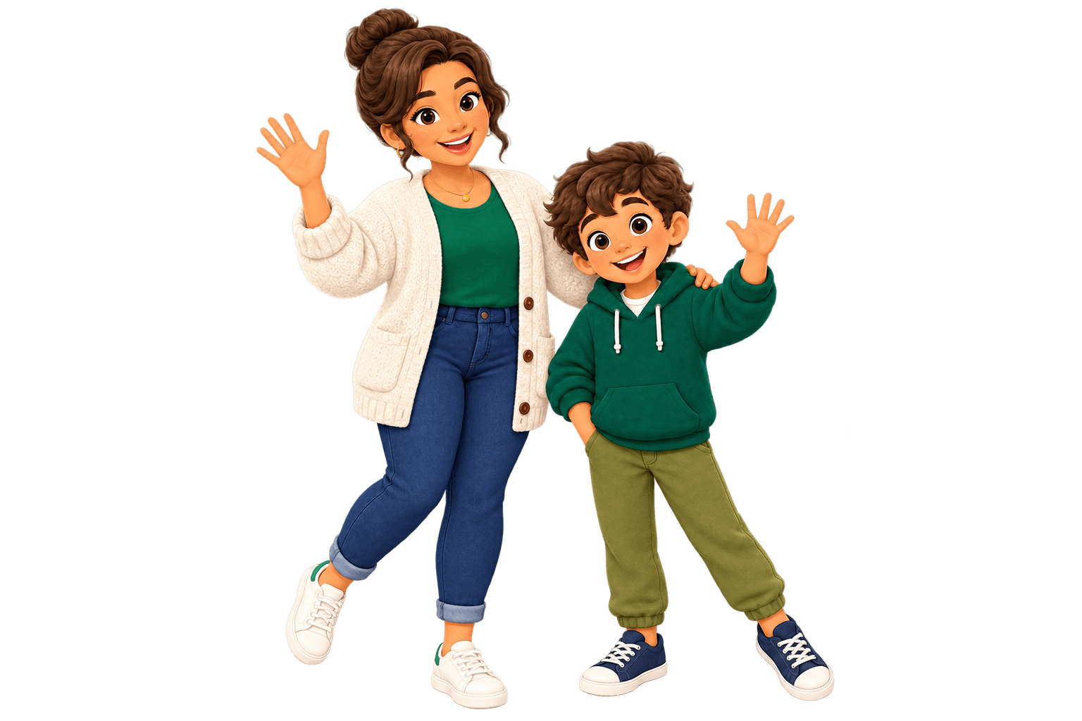 Ashley and Leo waving hello